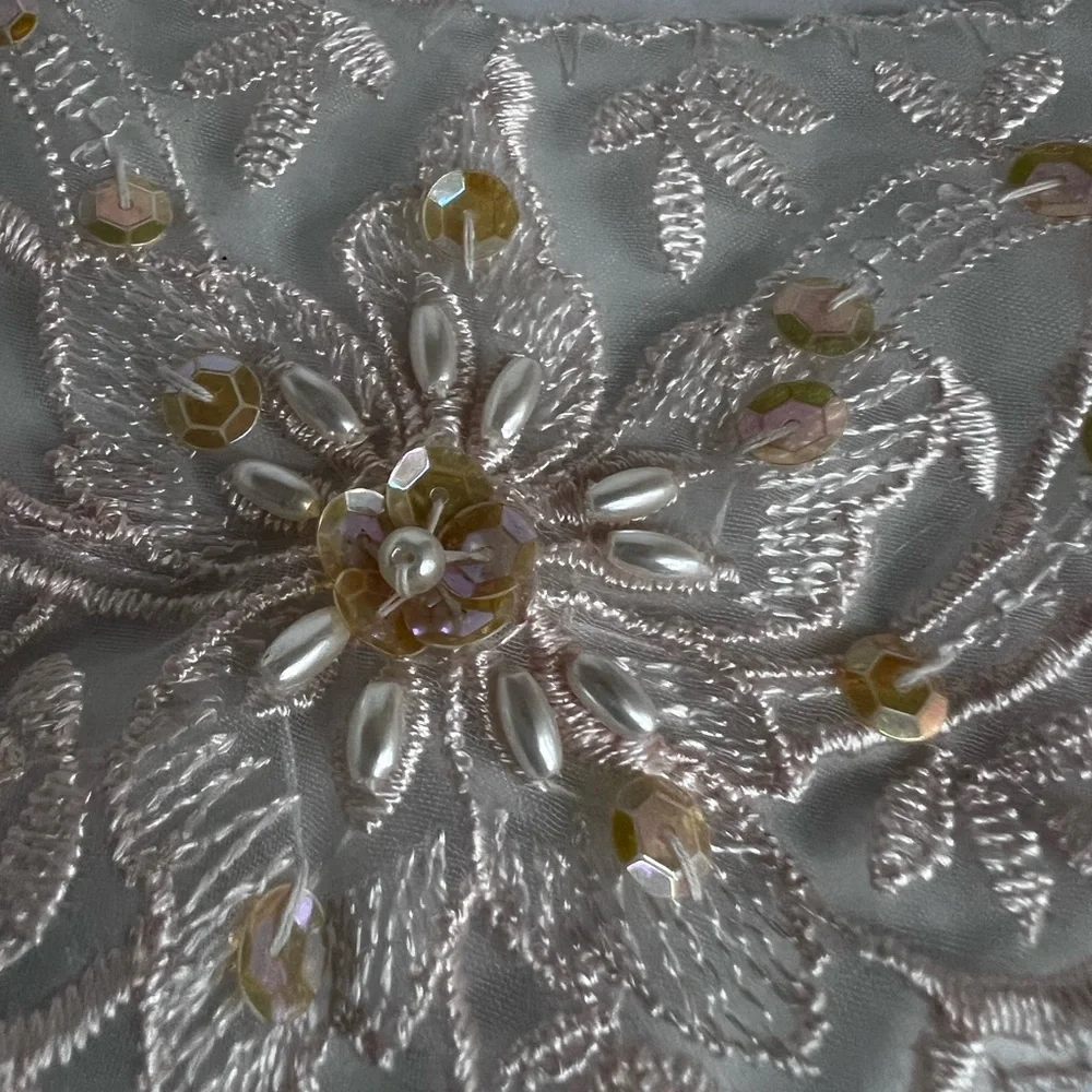 Elegant Lace Appliqué with Sequin & Floral Design